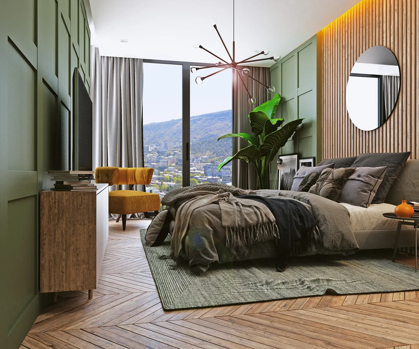 Bedroom in a complex apartment