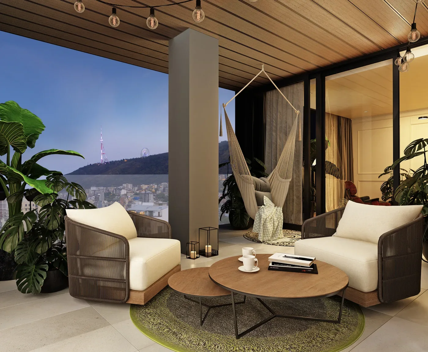 Apartment terrace with a view of Tbilisi and the TV tower